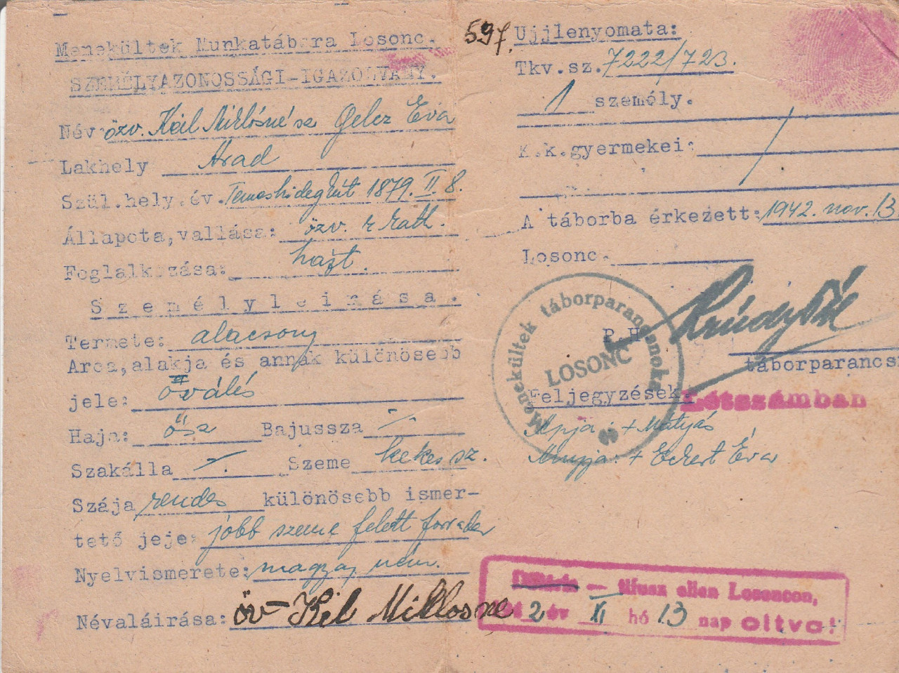 Keil Miklósné Gelcz Éva adatlapja (Fotó: A szerző családi archívuma)