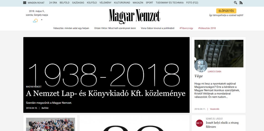 Cikkünk megjelenése után helyreállt a Magyar Nemzet honlapja
