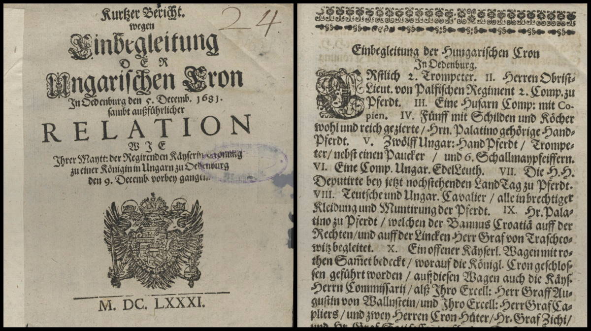 A Szent Korona-kutatás számára is fontos, 1681 végén kiadott nyomtatvány került az Országos Széchényi Könyvtárba