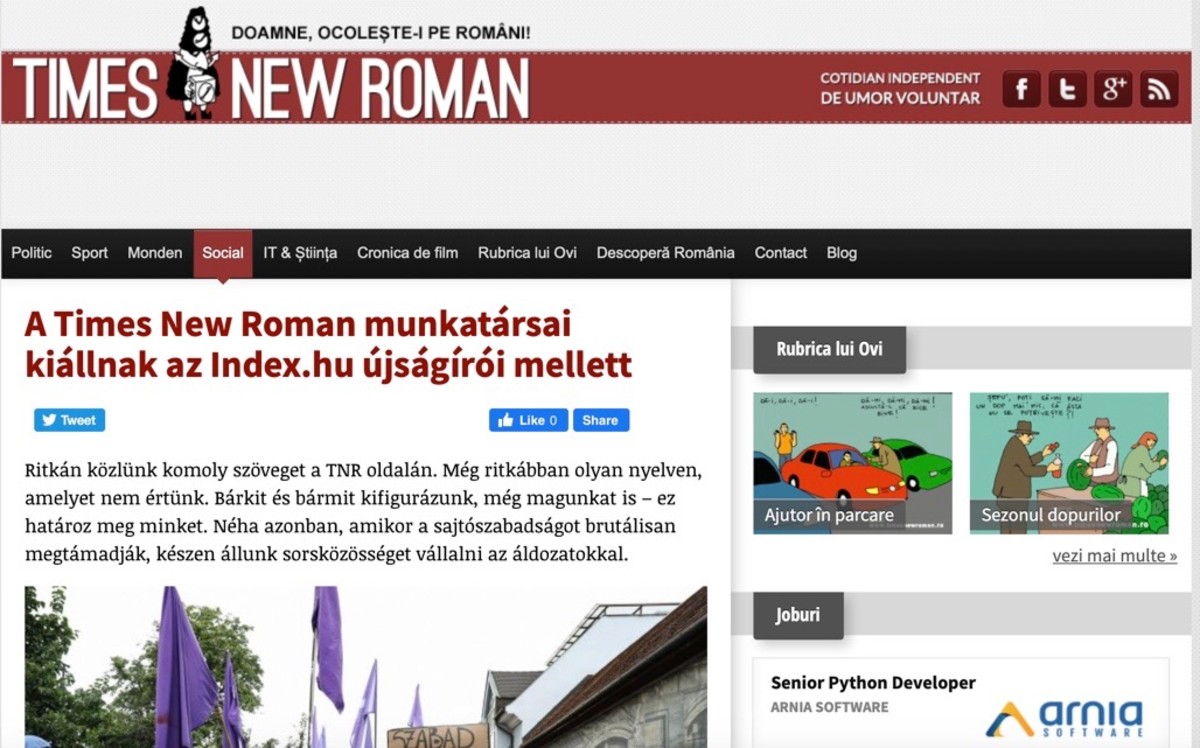 A román Hírcsárda is kiáll az Index munkatársai mellett, kivételesen egy komoly hangvételű cikkben