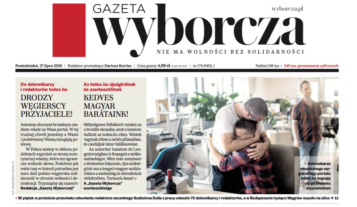 Lengyel lap üzent magyarul a címlapján