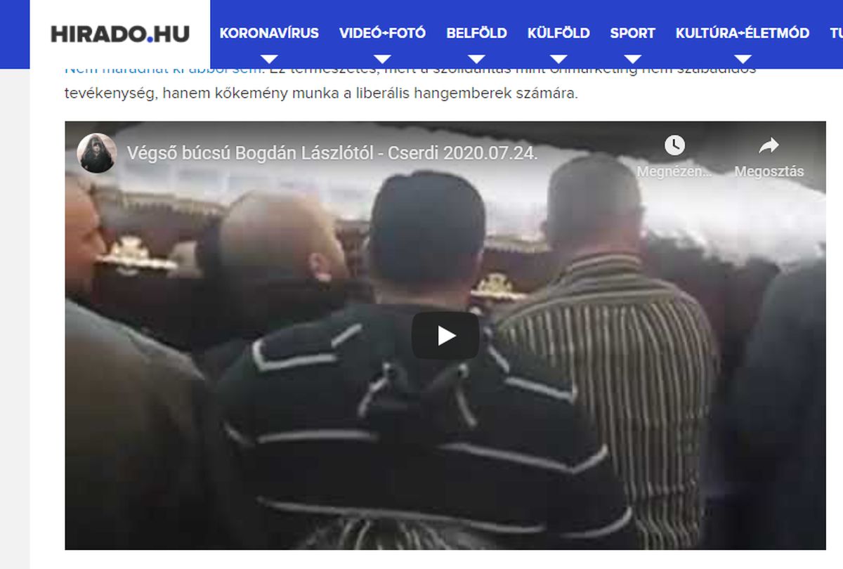 Kamuvideót osztott meg a közmédia, azt állítva, hogy Bogdán temetésén készült